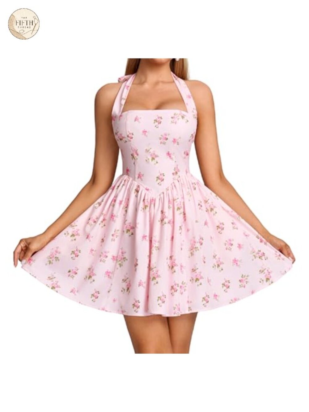 Halter Mini A-Line Dress Sleeveless Floral Party Graduation